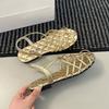 Fashion Woven Thin Strap Gold Flat Roman Sandals Women's Summer 2025 New
