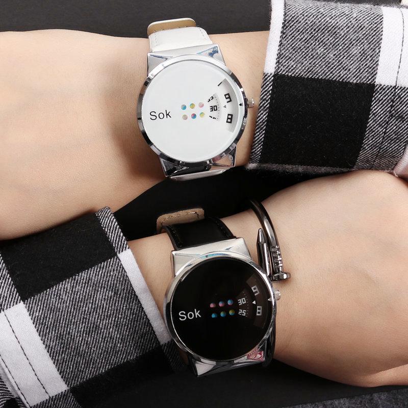 

Модные женские парные часы с трендовым пятицветным вращающимся циферблатом Rainbow Turntable White