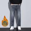 Mens High Street Jeans Fashion Straight Leg Warm Autumn Winter Men Classic Casual Plush Jeans Male Srtetch Baggy Denim Trousers Daily Wear