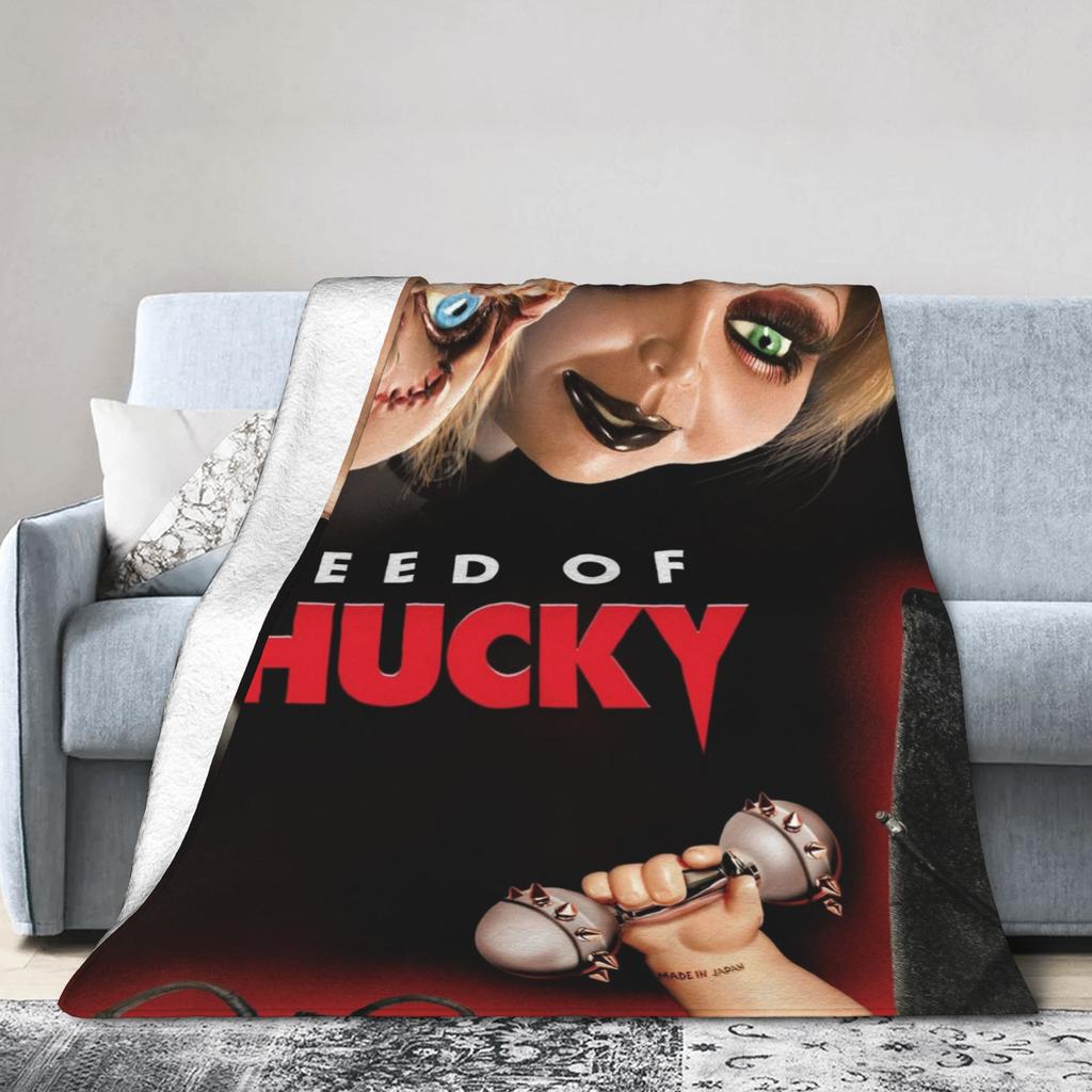 Chucky Horror Movie Knitted Blanket Childs Play Halloween Fuzzy Throw Blanket Home Couch Personalised Soft Warm Bedspread