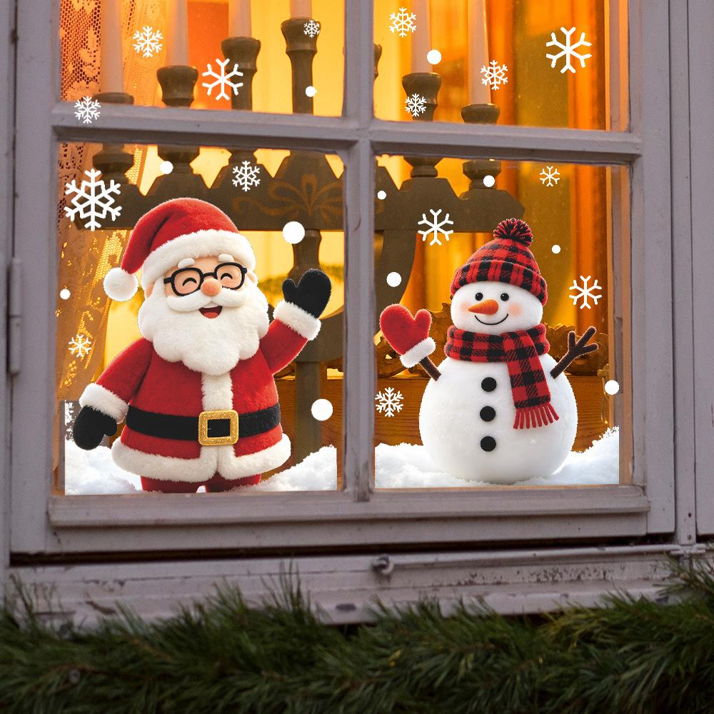 Painted Santa Claus Snowman Snowflakes Balcony Glass Window Home Decoration Window Stickers