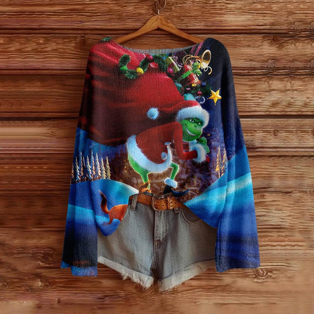 Women's Fashion Long Sleeve Christmas Snowman Snowflake Print Jacket Cardigan