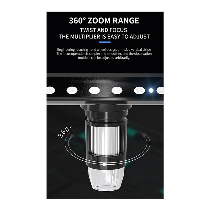 A03F-2Pcs 4.3 Inch Digital Microscope 1000X Coin Microscope 960P Video Microscope For Adults Welding With 8 LED