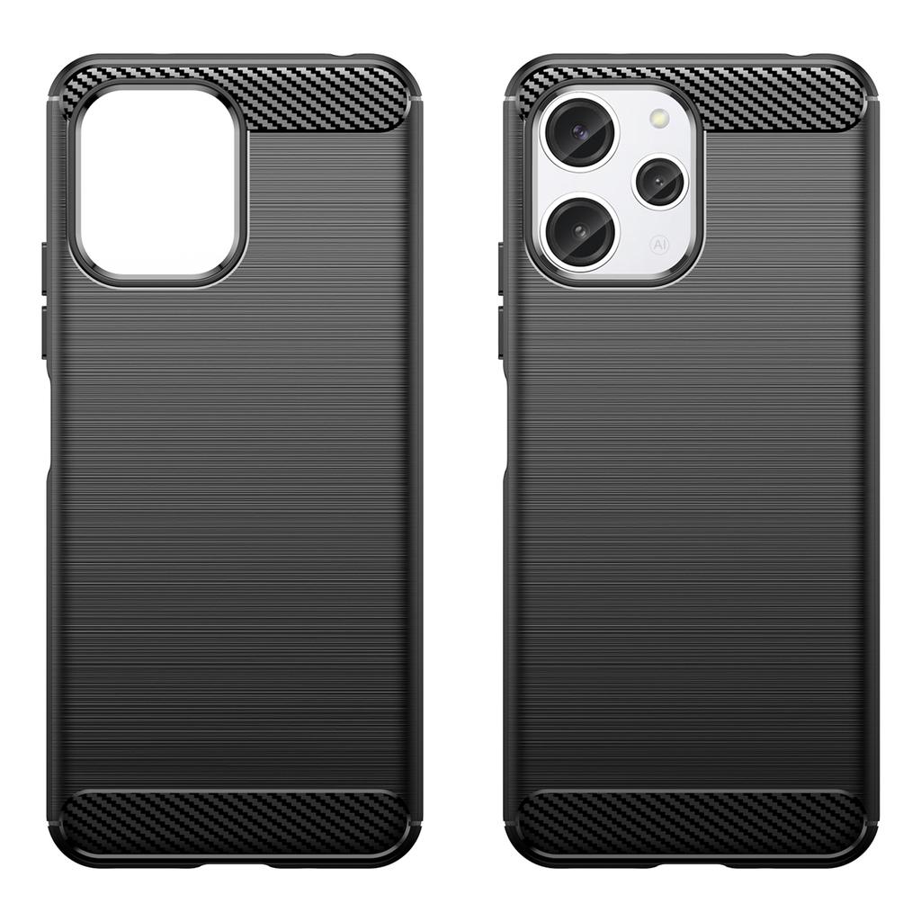 For Xiaomi Redmi 12 5G (Global)/Poco M6 Pro 5G Carbon Fiber Texture Phone Case Soft TPU Brushed Back Cover