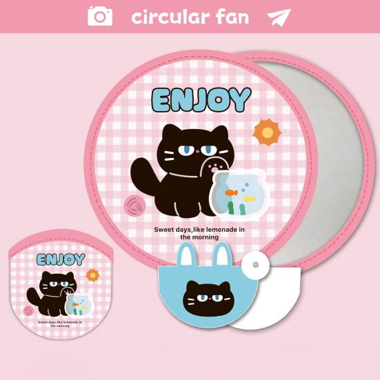 Cartoon Folding Round Fan with Photography Reflector Portable Lightweight Pocket Size Outdoor Travel Camping Summer Handheld Fan