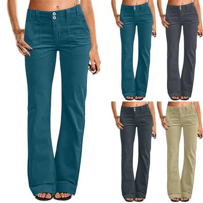 Pantaloni a zampa d'elefante a gamba larga da donna per donna Pantaloni a vita media con doppio bottone Pantaloni casual alla moda alla moda