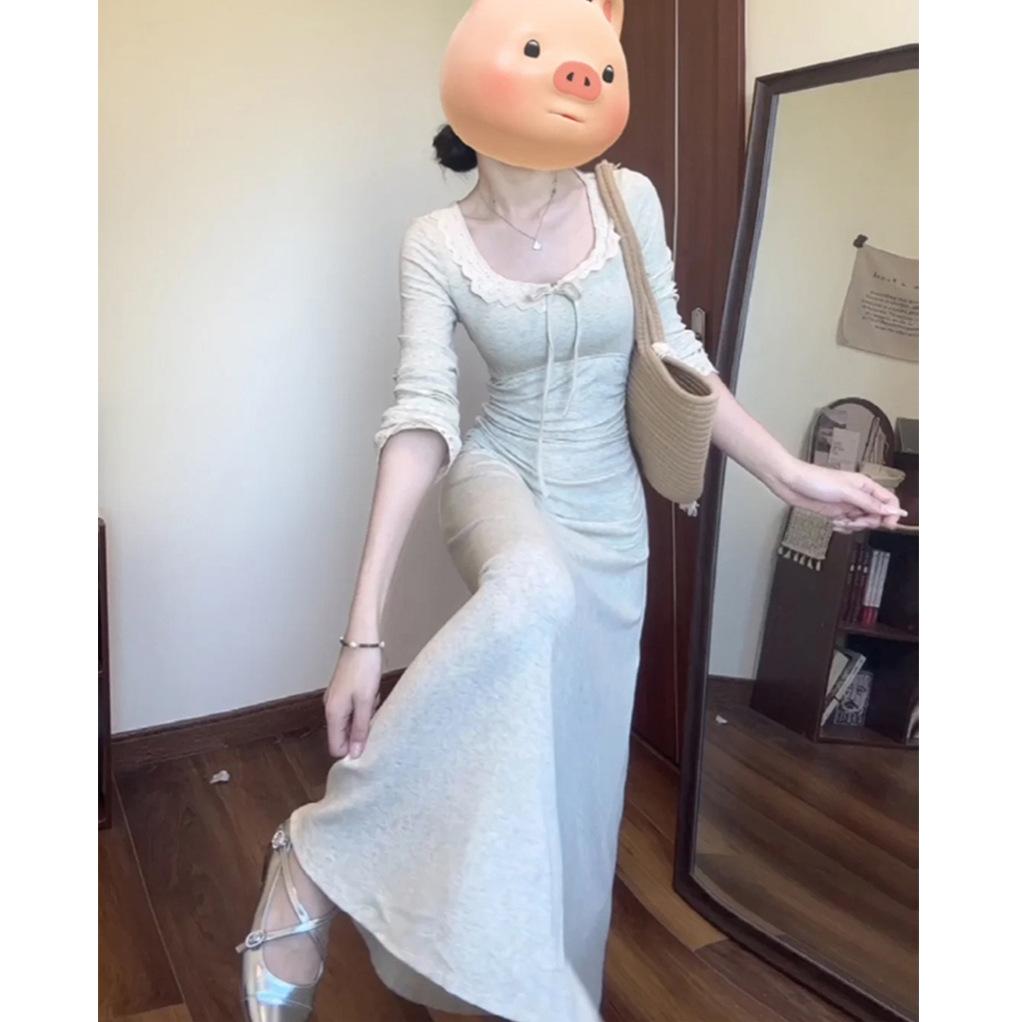 Wear in early autumn, high-end sense, French temperament women's clothing, light and mature style dress, unique and beautiful, chic long dress