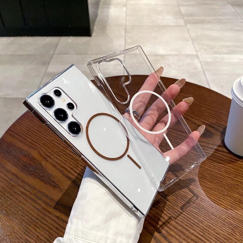 Suitable for Samsung S25 Ultra Thin Magnetic Suction Mobile Phone Case S24FE Macaron S23 Ultra Thin Transparent PC Protection Case