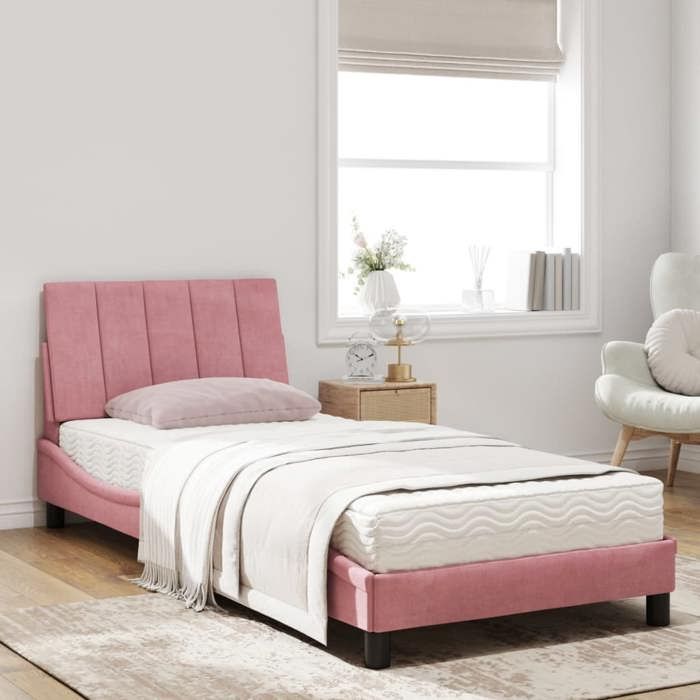 VidaXL Bed with Mattress Pink 90x190 Cm Velvet 3208573
