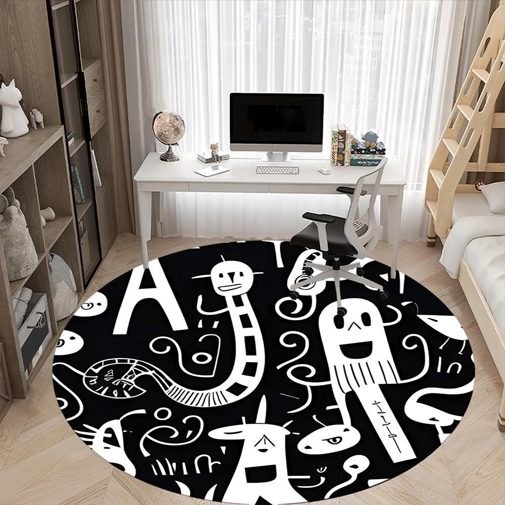 1PC Letter Changing Pattern Office Round Area Rug, Mat Suitable For Office, Under Office Chairs Bedroom Living Room Home Decor, Room Deco