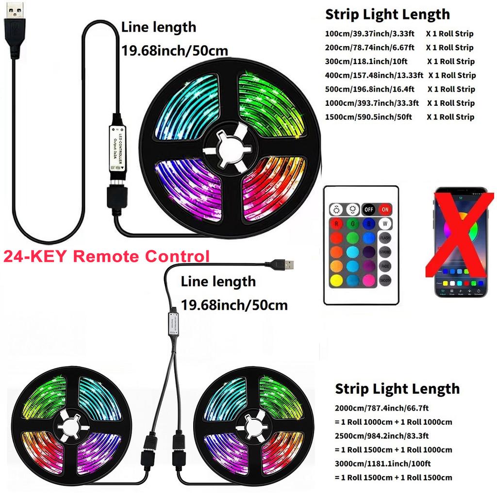 RGB LED Strip Lights IR Remote Control Bluetooth APP Control 24/44 Keys 3M 5M 10M 15M 20M 25M 30M Rgb Led Strip Light Usb 5v