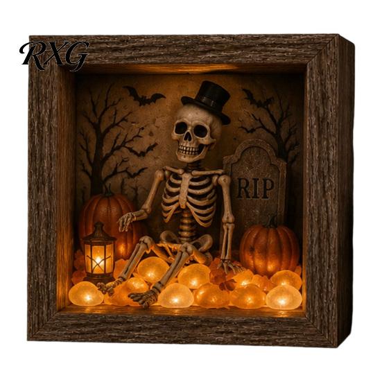 Unique Halloween Gifts for Her DIY Shadow Box Night Light Kit, 8.5 Inch Wooden Frame LED Craft Set with Lighted Kits Luminous Stones & Acrylic Panels,