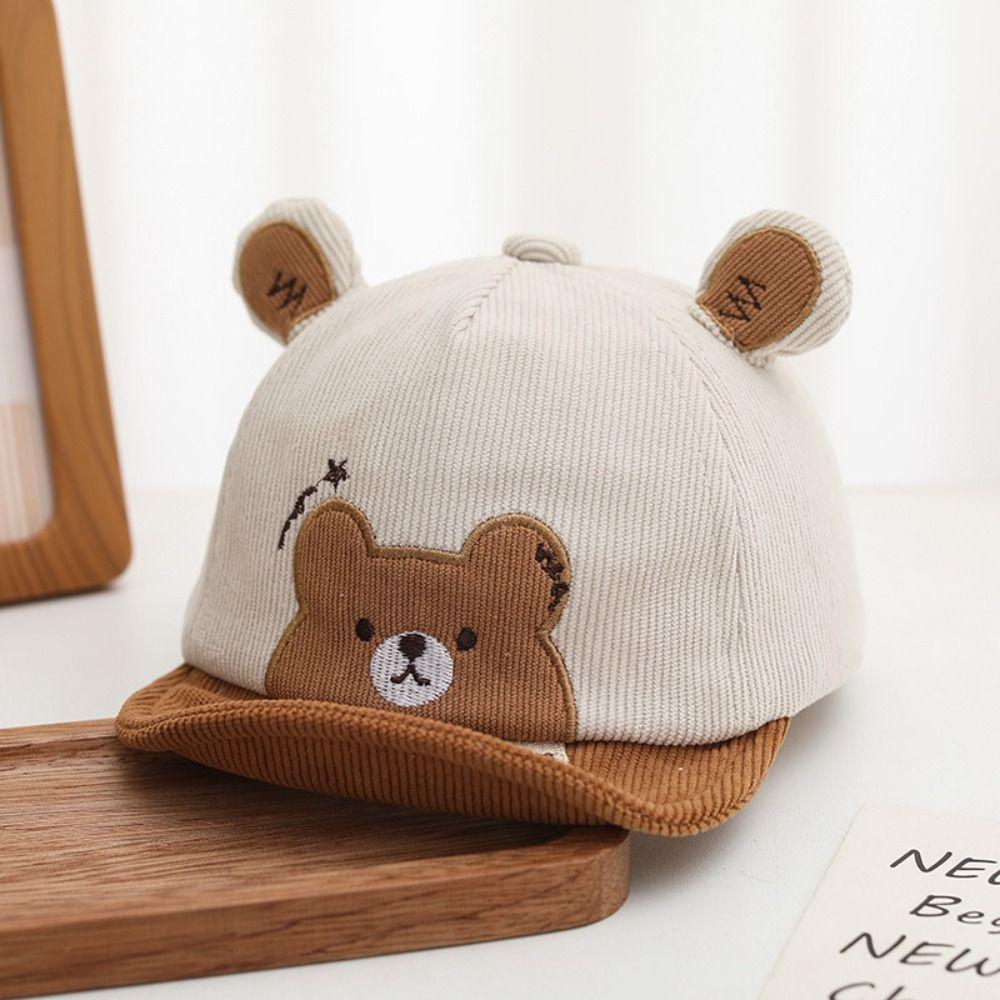 Cartoon Bear Baby Sunhat Wide Brim Newborn Flat Cap Solid Color Infant Bucket Hat Toddle