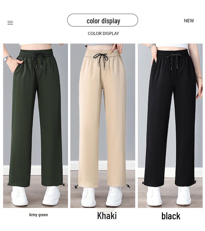 Women's Stylish High-Waist Ice Silk Wide-Leg Pants - Summer, Lightweight, Drapey, Middle-Aged Style