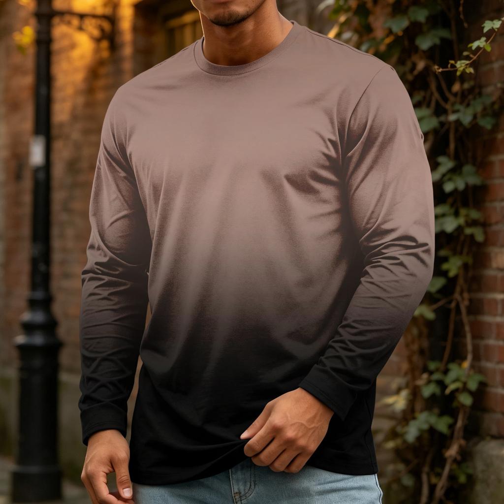 T-shirt da uomo a maniche lunghe con girocollo, top casual in cotone