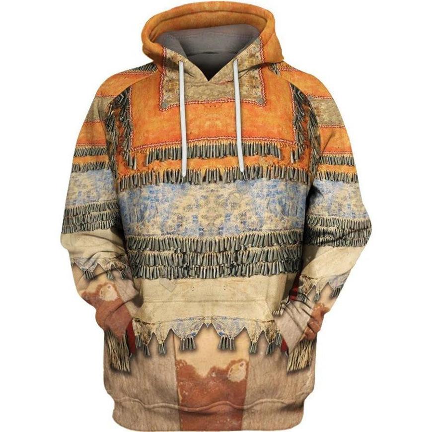 Spring Style Comfortable and Casual Hooded Sweatshirt D Digital Indian Print Pullover Long-sleeved Top