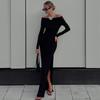 Women Spring Autumn Long Sleeves Dress Ladies Sexy One Piece Solid Full Length Dress
