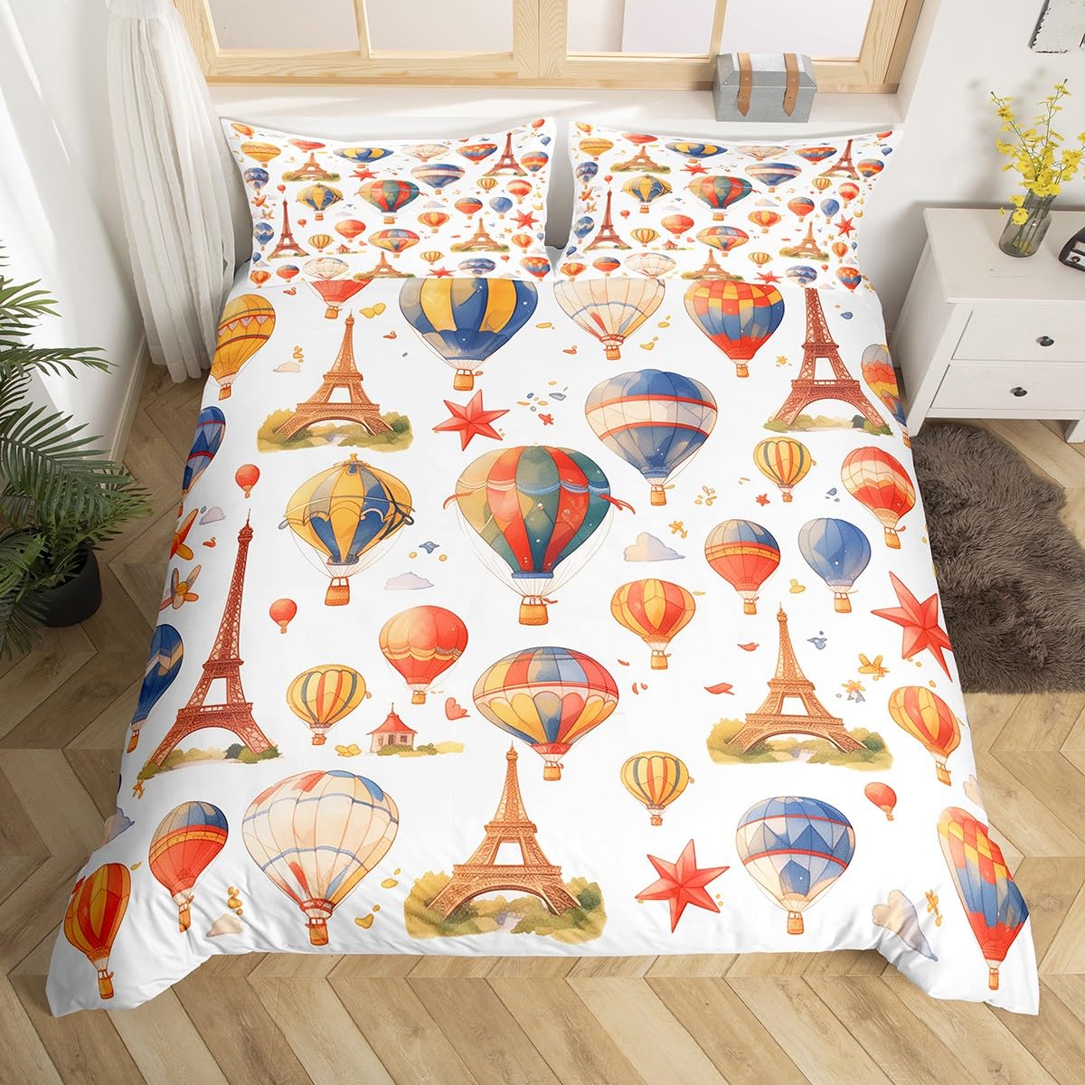 

Simple Cartoon Bedding Set 3D Printed Hot Air Balloon Cute Duvet Cover Set Soft Single Double Queen Size For Kids Birthday Gift 135cmx200cm