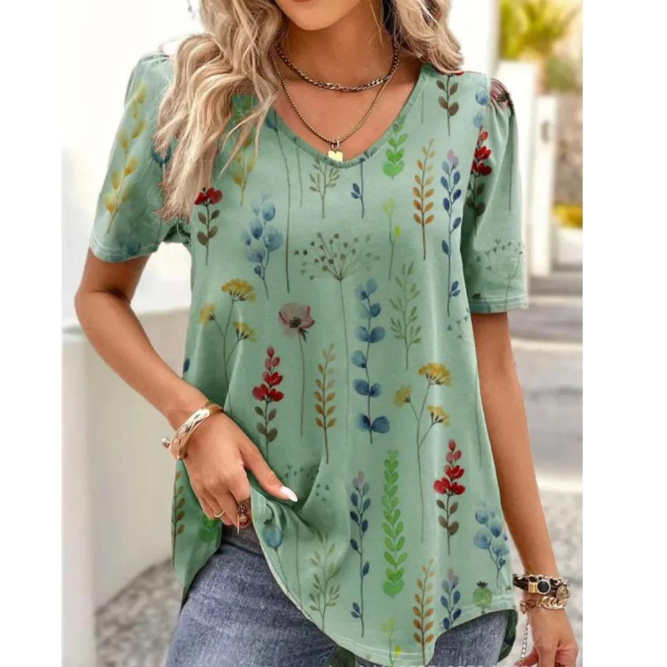 

Винтажная женская футболка с геометрическим рисунком, повседневный женский топ с короткими рукавами и v-образным вырезом 6XL