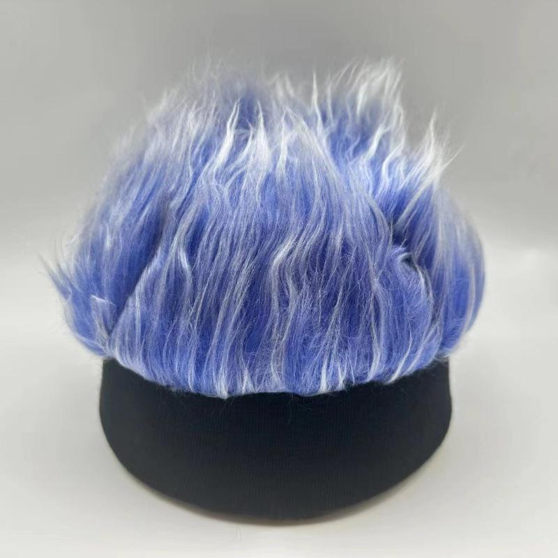 Autumn And Winter Integrated Wig Hat Male Landlord Hat Plush Retro Street Spoof Brimeless Hipster Knitted Trendy Brand