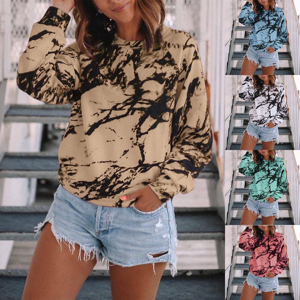 

Модная женская повседневная свободная футболка с длинными рукавами и принтом тай-дай