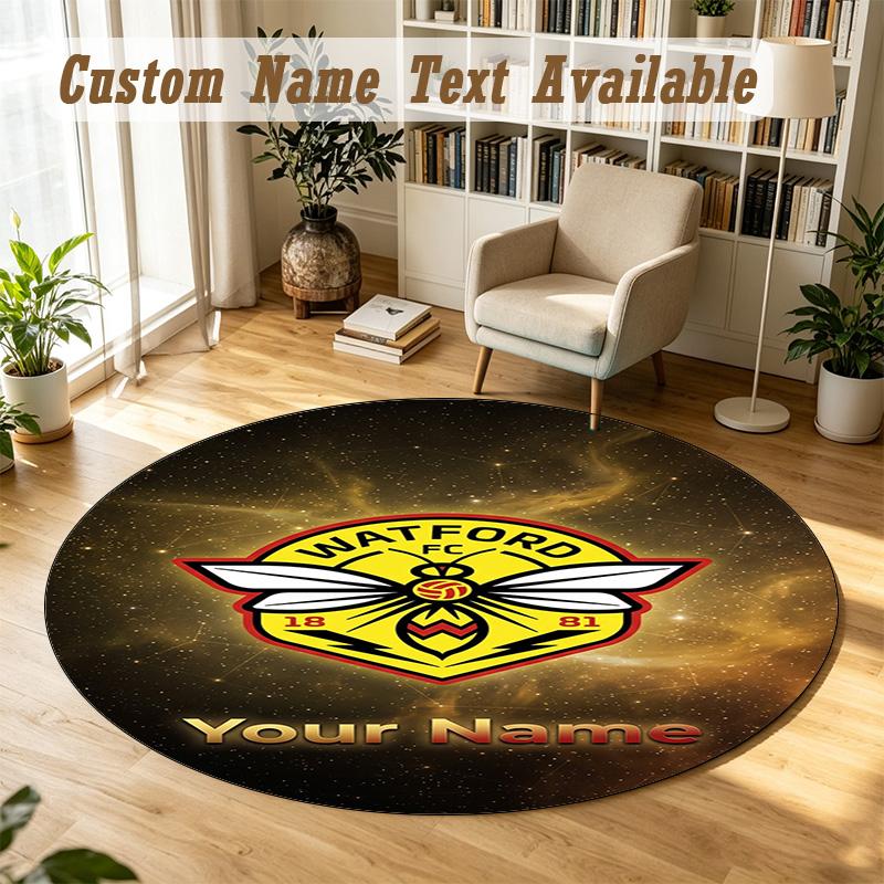 Round Rug Custom NameWatford FC Pattern Non Slip Carpet Home Floor Decor