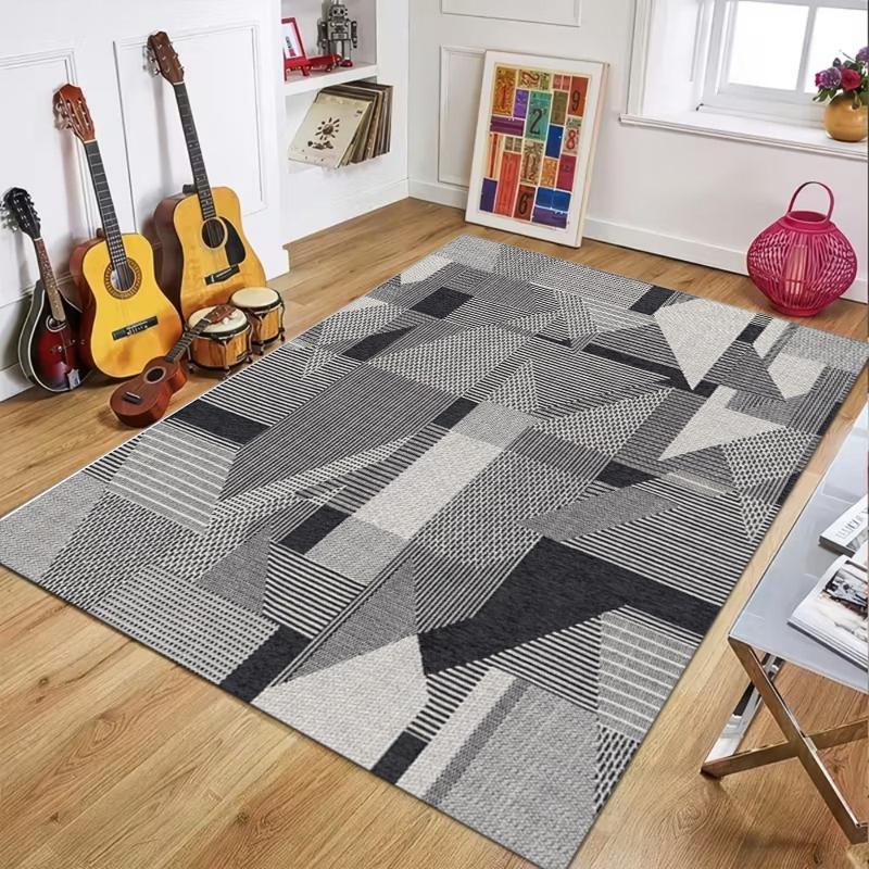 

Minimalist Geometric Striped Area Rug Modern Gray Abstract Pattern Non Slip Floor Carpet for Living Room Bedroom Home Decor 50x80cm