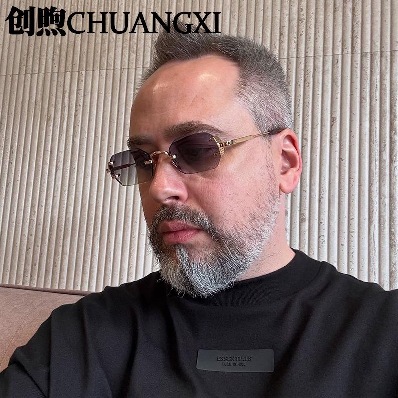 New personalized polygon frameless sunglasses men and women versatile metal small frame sunglasses