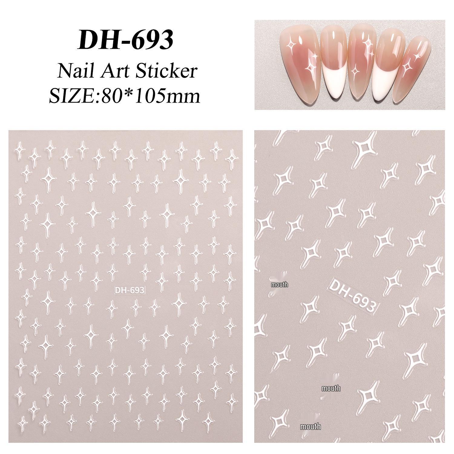 Полые Четырехконечные Звезды Наклейки на Ногти - Плоская Основа Клейкие Аксессуары для DIY Маникюра DH693