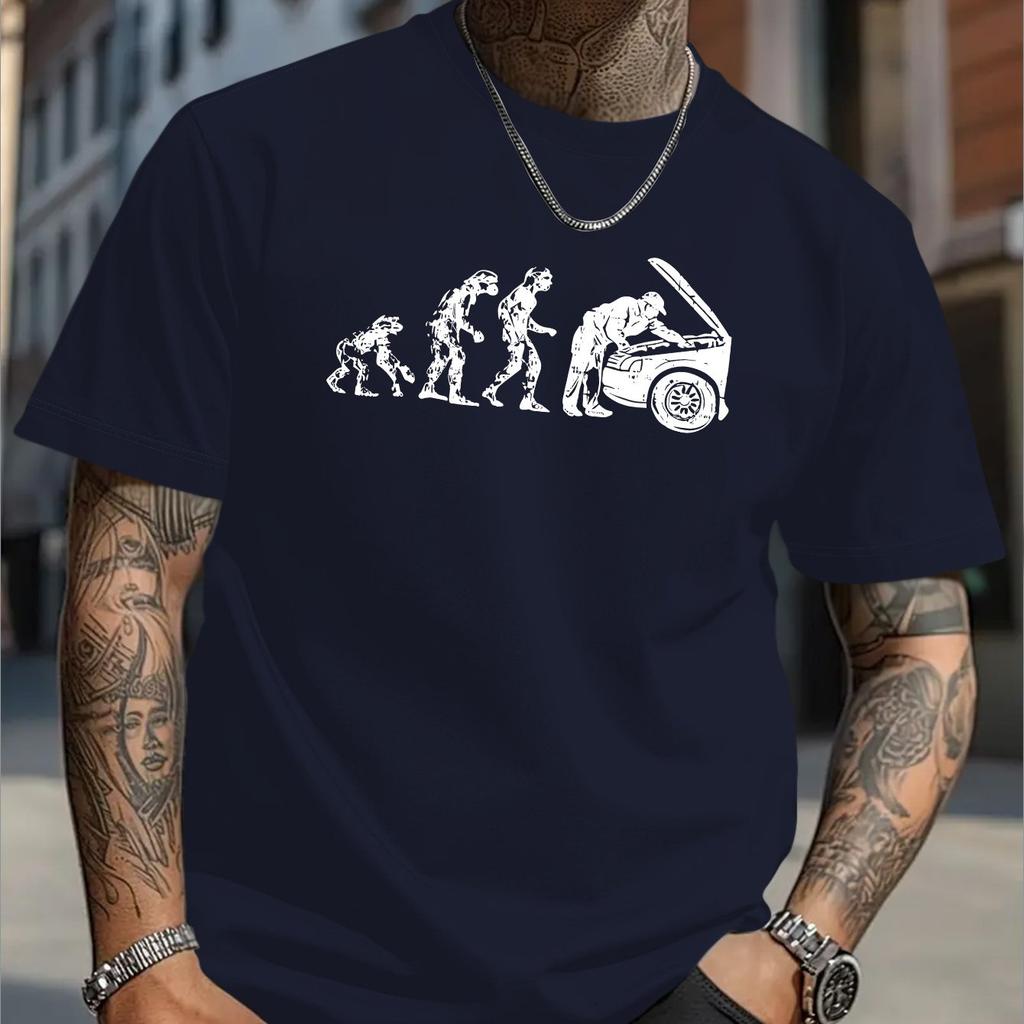 Men Evolution Graphic T-Shirt Polyester Regular Fit Round Neck Short Sleeve Machine Washable with Humorous
