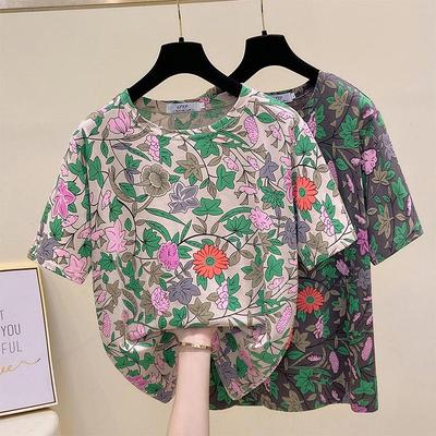Plus Size Women's Short Sleeve Summer T-Shirt - Korean Style, Loose Fit, Lightweight, All-Match Design with New Print.
