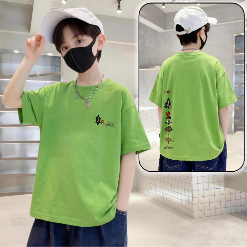 Boys' Trendy Loose-Fit Cotton Letter Print Tee - Summer 2026