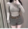 Elegant Slim Fit See-Through High Neck Long Sleeve T-Shirt