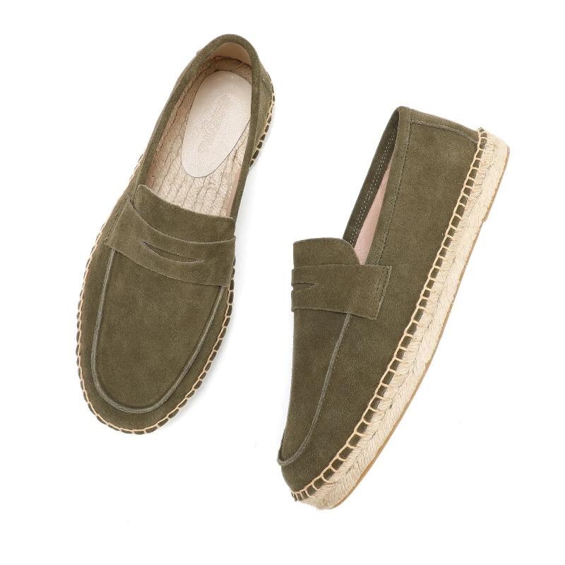 LUXSOLE Espadrile din Iută pentru Bărbați Pantofi Casual Slip-on din Piele Velur de Vacă