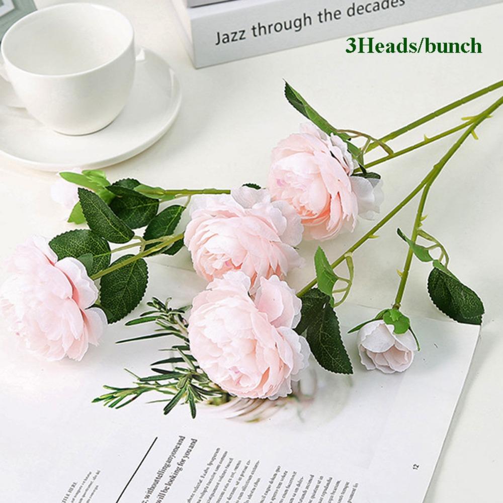 European 3heads Peony Multicolors 48*8cm/65cm Bridal Bouquet Flowers PINK Fake Peony Flower Wedding Table Decoration