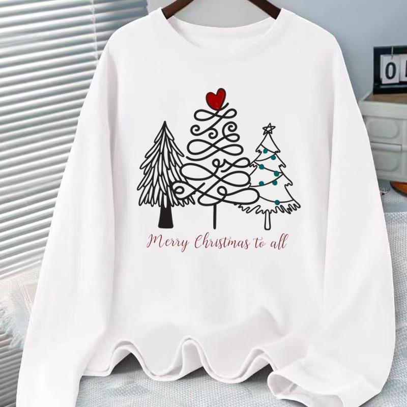 (Asian Size) Tree Cute Lovely Print T Shirt Christmas New Year Graphic Tee Women Autumn Winter Casual Fashion Top Clothing Long Sleeve T-shirts