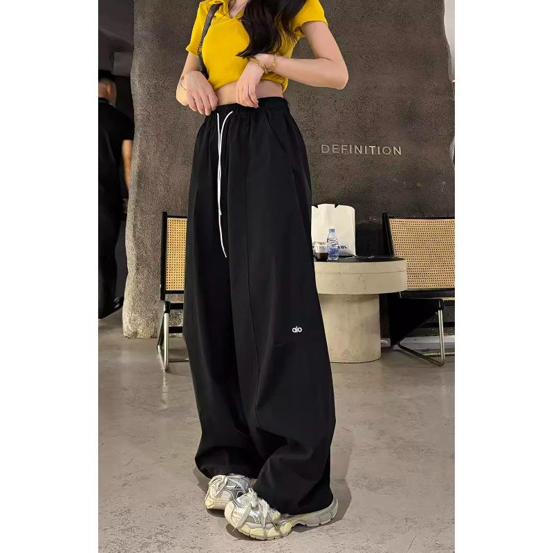 [Large size] (M-XL) American quick-drying sports wide-leg pants women's spring and summer thin high-waisted straight-leg overalls