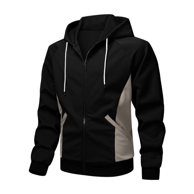 

Casual Sports Versatile Contrasting Color Stitching Hooded Cardigan Long-sleeved Sweatshirt Jacket Top S чёрный