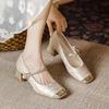 National style with cheongsam single shoes Spring new new Chinese thick heel Mary Jane shoes temperament gentle style French high heels