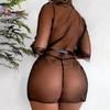 LadyLace Up Otevřená přední G-string Tanga Sleep Colthes Černá Sexy Wear Mesh Květinová Krajka Sexy