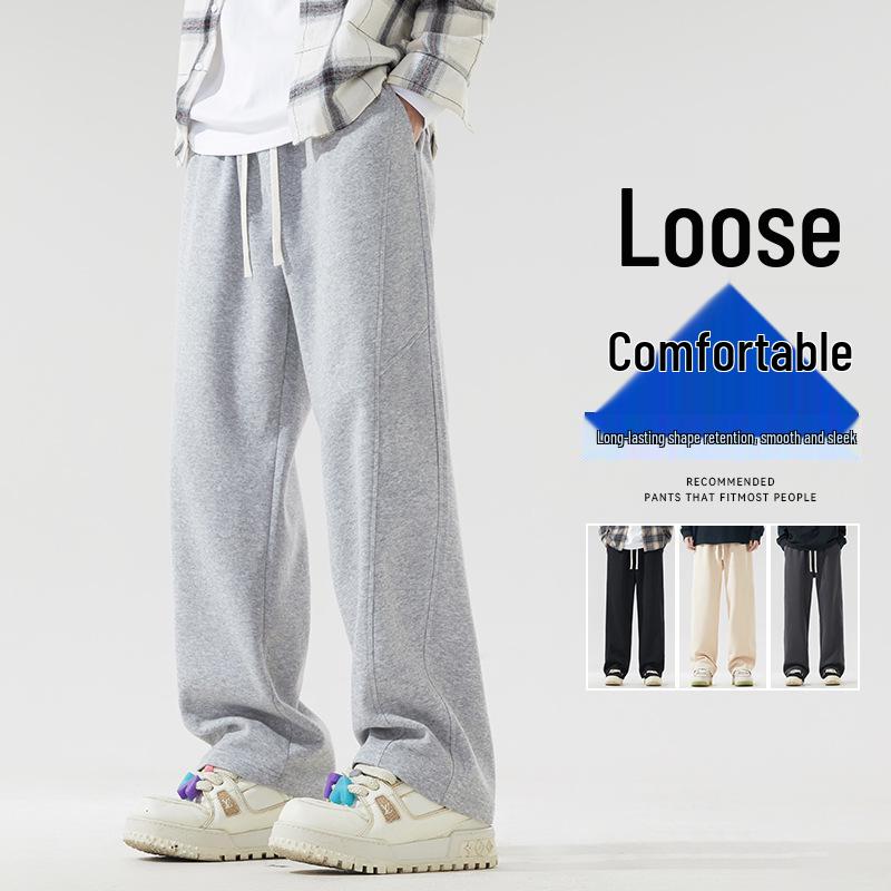 

Spring Hua Cotton 300g Heavyweight Unisex Wide-Leg Sweatpants: Hong Kong Style, Floor-Length Sports Pants 5XL темно-сірий