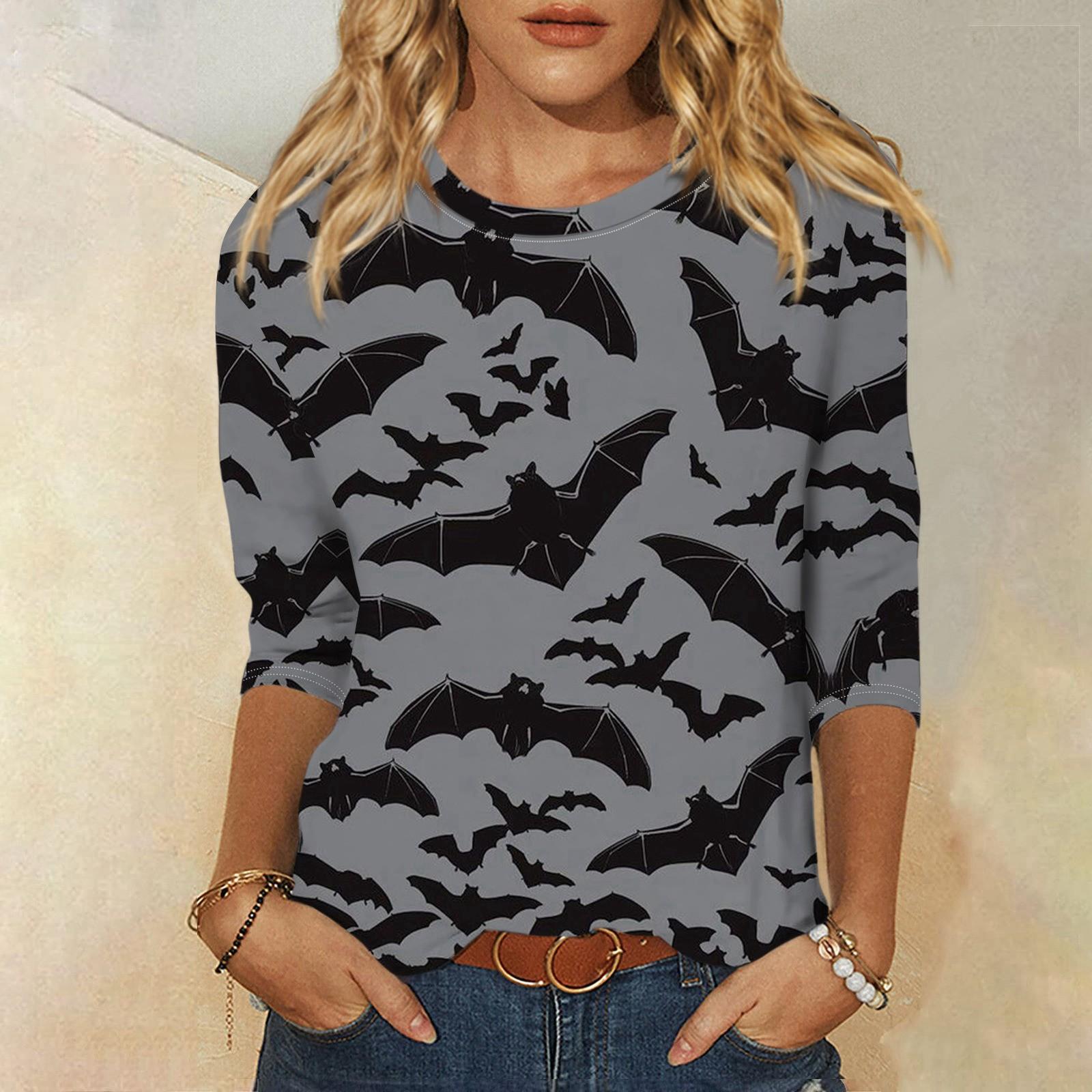 

Женская модная повседневная свободная футболка с круглым вырезом и рукавами 3/4 на Хэллоуин, женский топ XXL чёрный