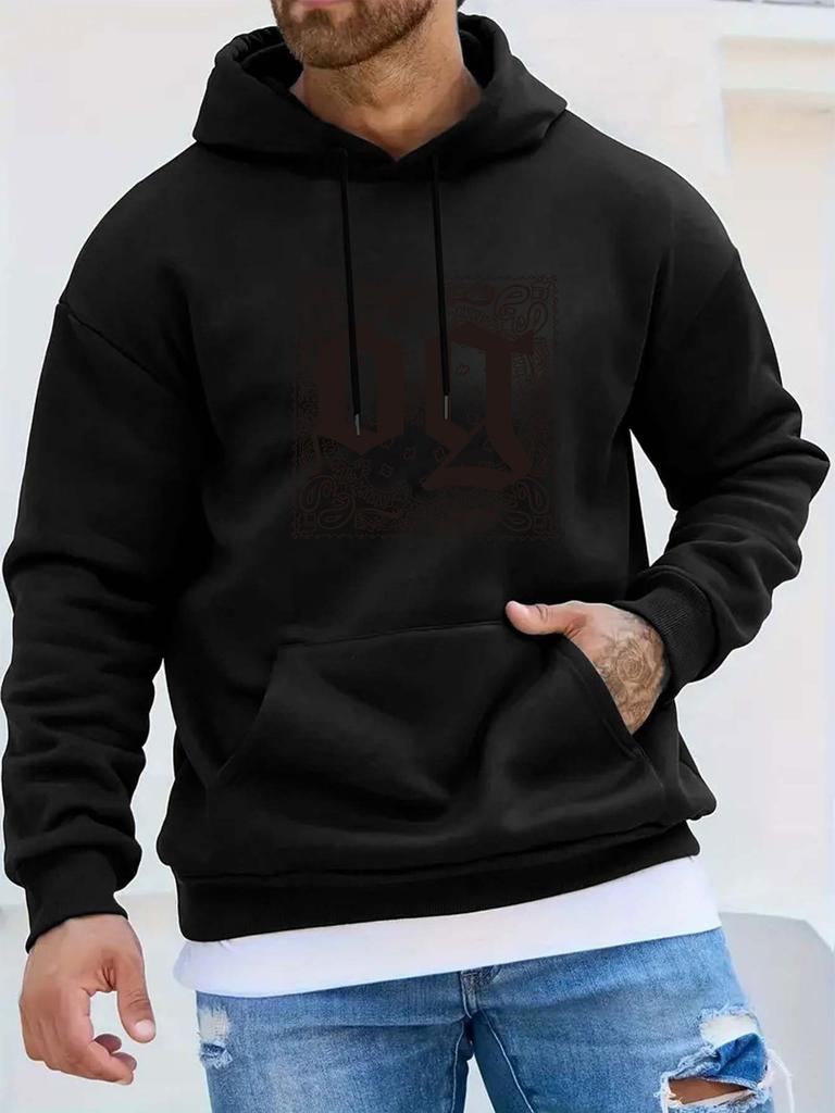 OG Letter Paisley Pattern Retro Style Trendy Brand Print Casual Sports Outdoor unisex Hoodie Long Sleeve Sweatshirt unisex Top Autumn Winter Style Top