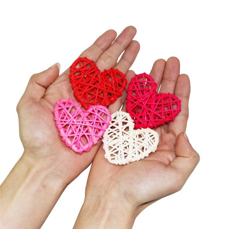 BHBL 32Pcs 2 Inch Valentine'S Day Heart Shape & Round Rattan Balls Decorative Wedding Wicker Balls Decorations