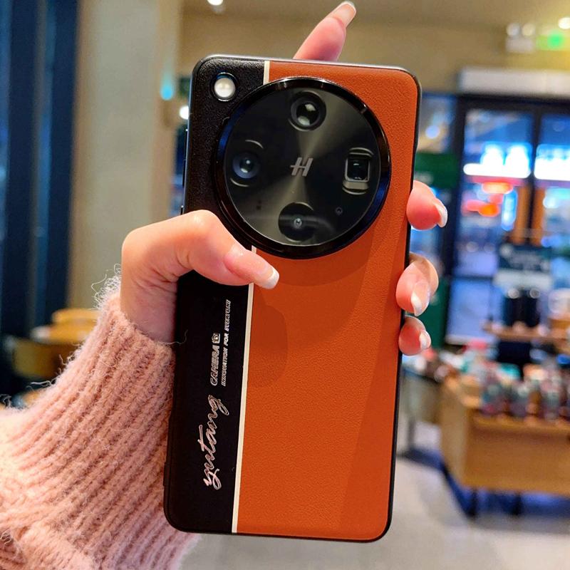 

Чехол из веганской кожи для Oppo Find X7 Ultra X8 Pro X8S+ Plus Новый светящийся флуоресцентный контрастных цветов с металлическим кольцом для камеры Oppo Find X8 Pro оранжевый