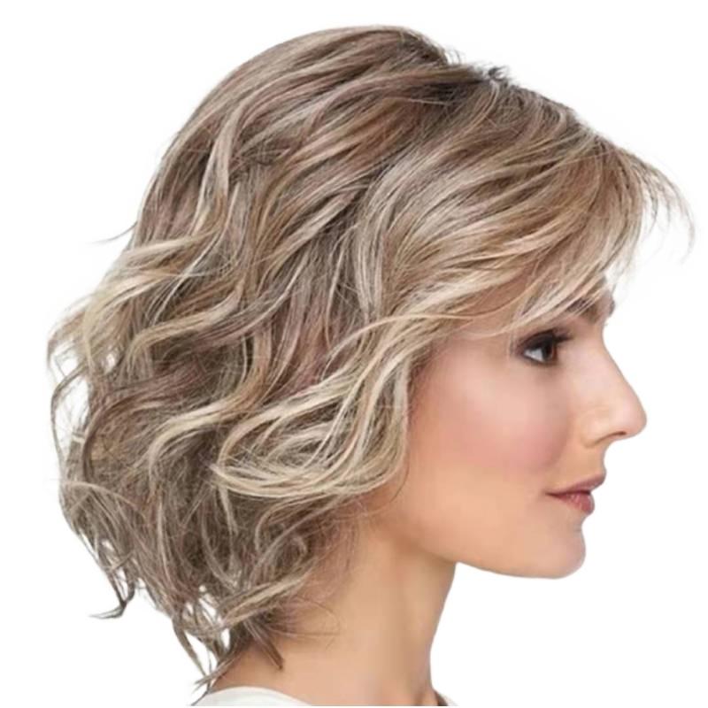 Women Wigs Ladies Female Ombre Blonde Brown Wig Natural Wavy Heat Resistant Fiber Short Wig Daily Use Party Cosplay