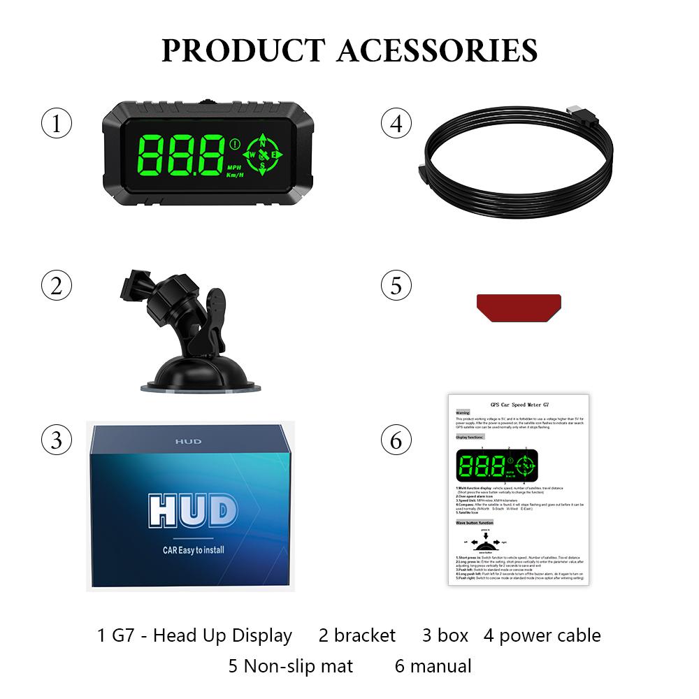 

G7 Цифровой спидометр Автомобильный проекционный дисплей GPS HUD Большой шрифт Plug and Play Сигнализация скорости Измеритель Автомобильные аксессуары для всех автомобилей