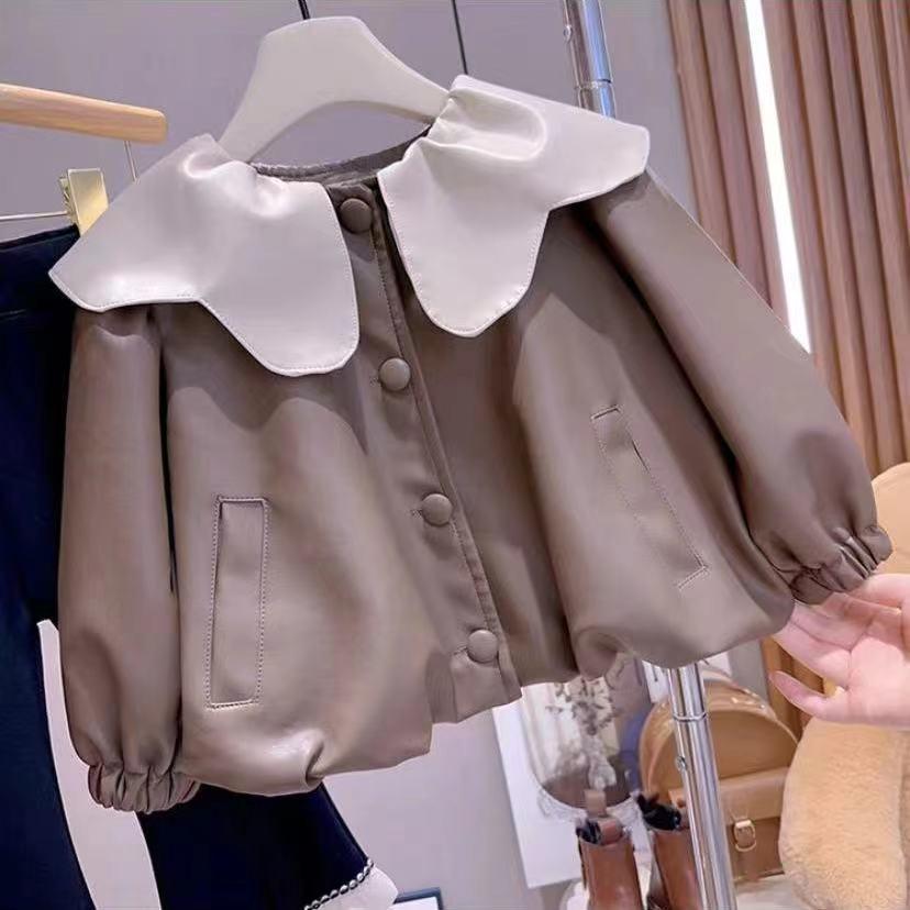 2025 Módní kožená bunda s klopami pro malé holčičky - Trendy podzimní svrchní oděv
