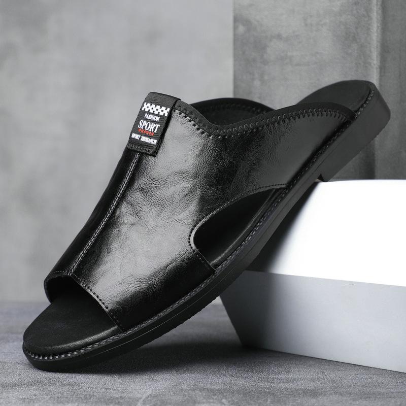 Fashion New Men's Sandals Casual Breathable Driving Shoes Anti-Slip Leather Slippers Comfortable Summer Trendy Footwear