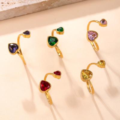 Skyrim Zircon Heart Ring Stainless Steel Gold Color Open Rings Fashion Aesthetic Wedding Zircon Gift Wholesale